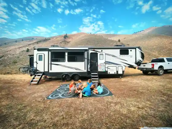 Family in front of RV